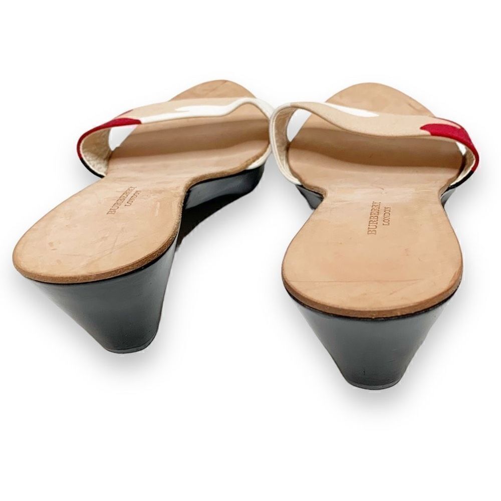 Burberry Vintage Tan Black Cream Red Wooden Heeled Sandals Women’s Size 36.5 (6) - Picture 4 of 8